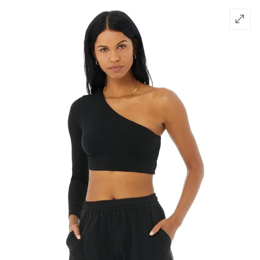 Alo black Ribbed Wave Crop Long Sleeve